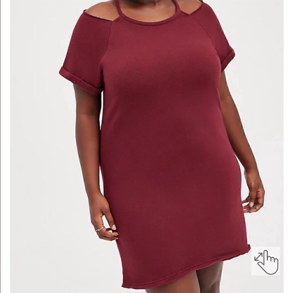Torrid Cold Shoulder Burgundy Dress Cozy Fleece Wine